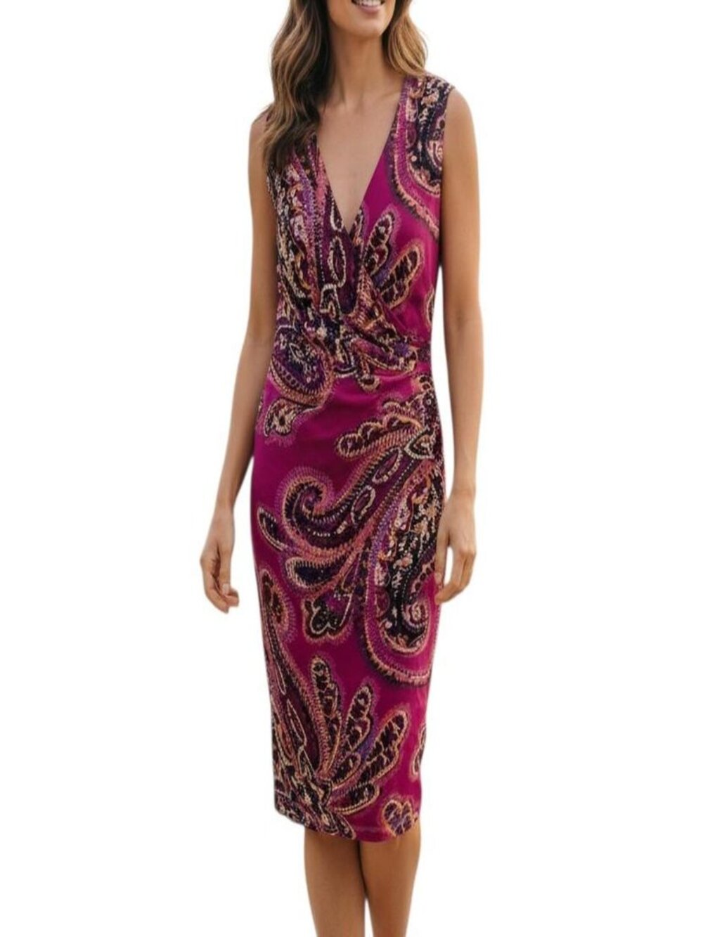 NWT Lauren Ralph Lauren Sz 2 (XS) Fuchsia Paisley Sheath Dress Sleeveless
